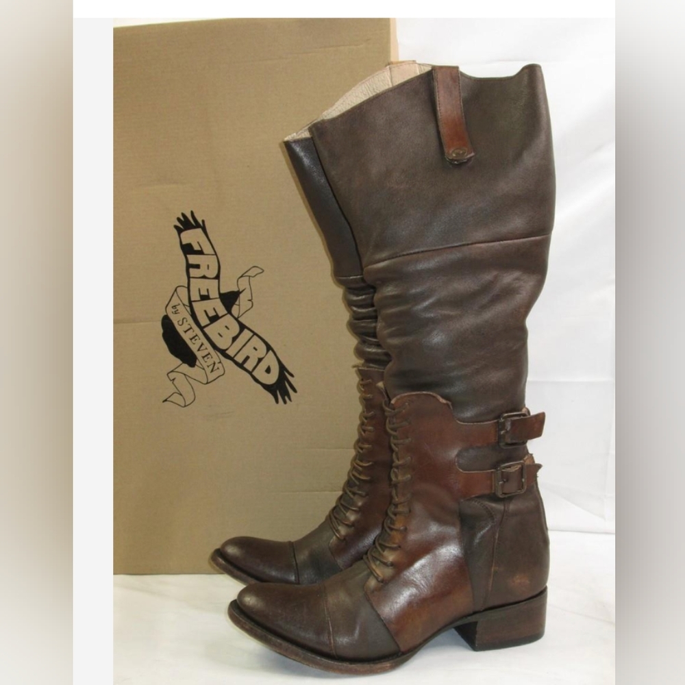 FreeBird by Steven BROWN SADDLE RIDING BOOTS DISTRESSED LEATHER 7